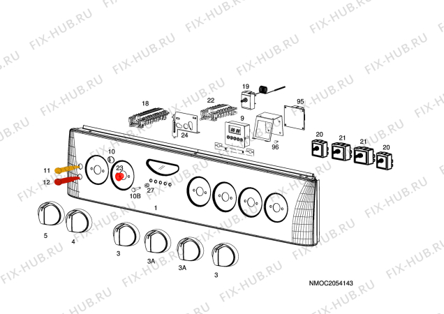 Взрыв-схема плиты (духовки) Husqvarna Electrolux QSG6055W - Схема узла H10 Control Panel